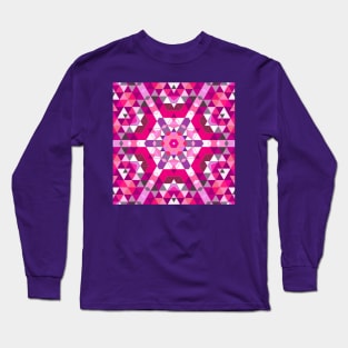 Pink, Purple and White Geometric Flower Mandala Long Sleeve T-Shirt